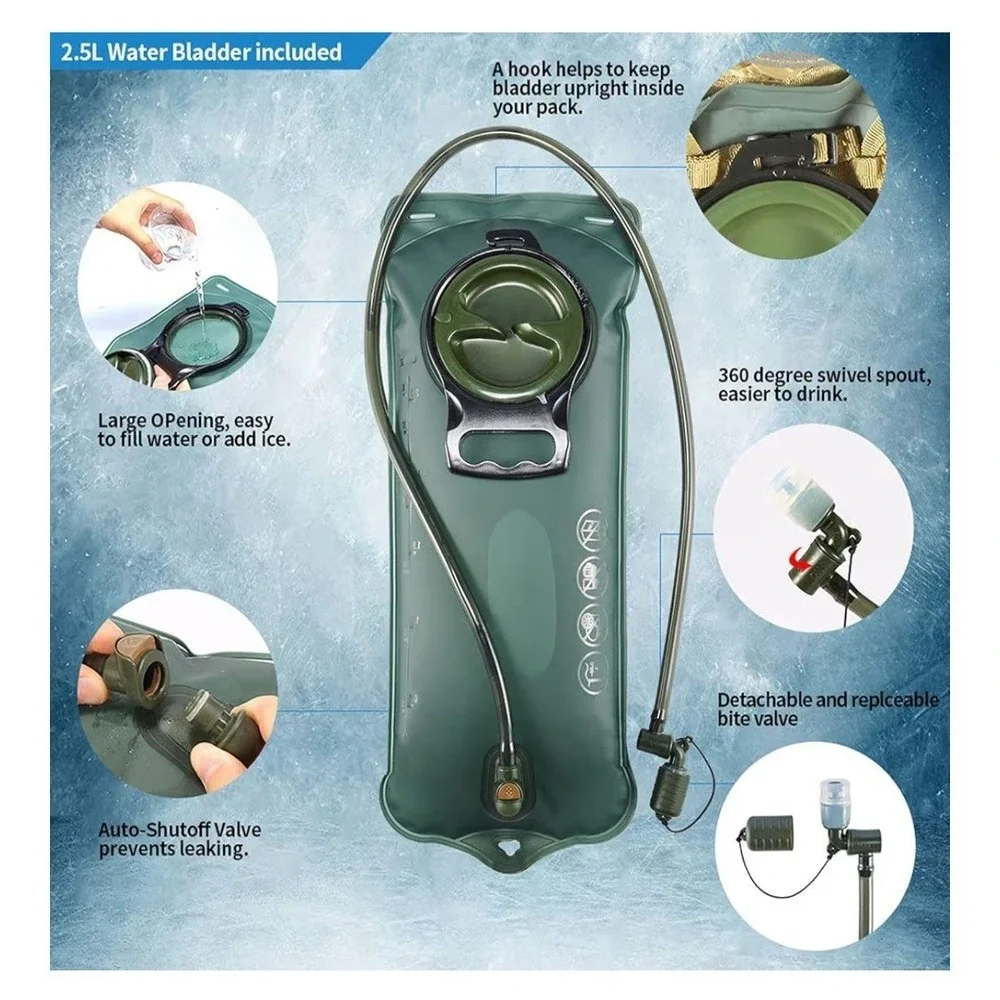 Military Green‎ 2.5-Liter Hydration Bladder Hiking, Camping & Running Leak Proof